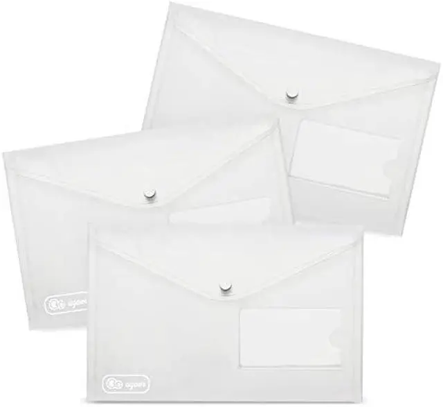 Main image of 24 Pack A5 Plastic Envelopes - Agoer Clear Plastic Poly Envelope with Button Snap Closure, Clear Plastic Folders for Documents, Plastic File Bag Filing Envelopes for School Work Office Organization