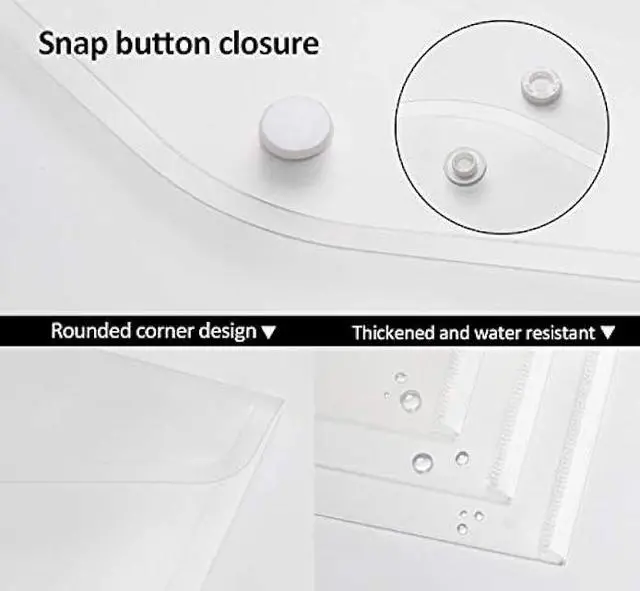 Alt view image 3 of 7 - 24 Pack A5 Plastic Envelopes - Agoer Clear Plastic Poly Envelope with Button Snap Closure, Clear Plastic Folders for Documents, Plastic File Bag Filing Envelopes for School Work Office Organization