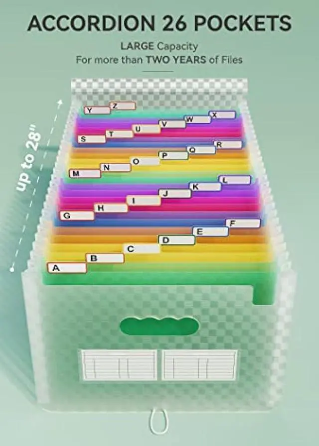 Alt view image 2 of 5 - ABC life 26 Pockets Accordian File Folder Organizer Letter Size Expanding File Folder, A4 Portable Document Paper School Organizer, Expandable Multicolor Accordion Filing Folders with Labels