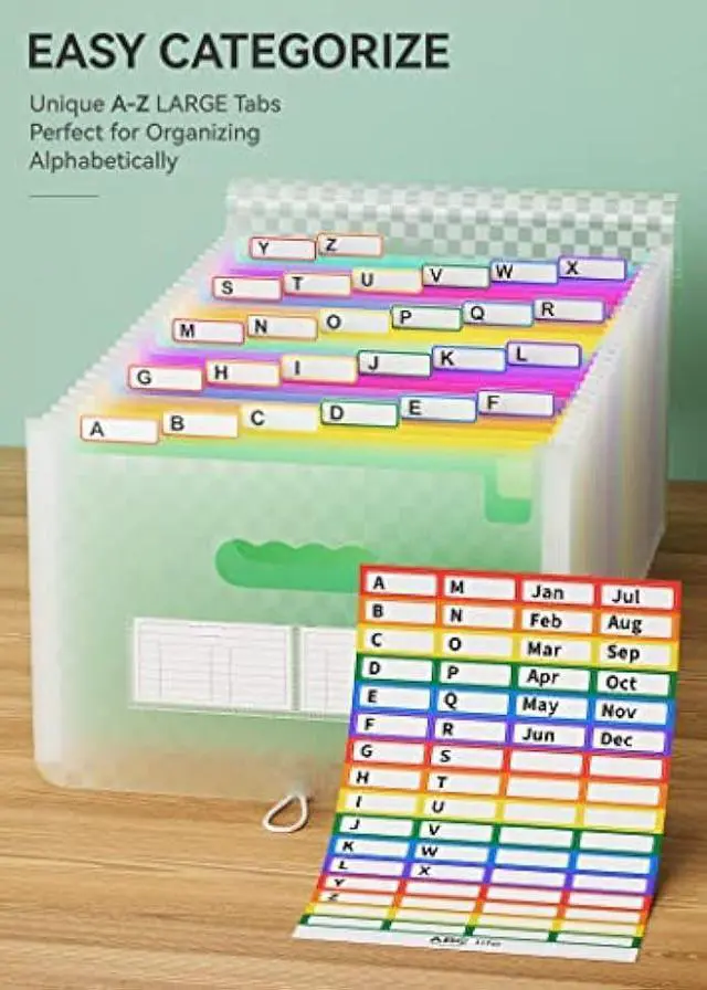 Alt view image 4 of 5 - ABC life 26 Pockets Accordian File Folder Organizer Letter Size Expanding File Folder, A4 Portable Document Paper School Organizer, Expandable Multicolor Accordion Filing Folders with Labels