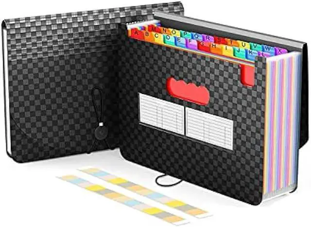 Main image of 24 Pockets Expandable Accordion File Organizer, Expanding File Folders, Portable Rainbow Plastic Filing Box with Colored Labels for School Work Family Project Office Personal Document
