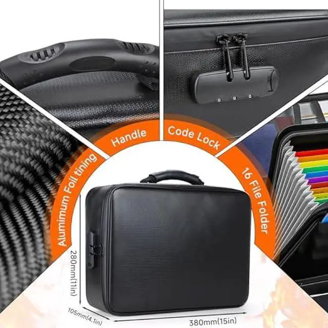 Alt view image 3 of 6 - Fireproof Document File Organizer Bag, 5200°F Portable File Organizer with Lock, 16 Layer File Box Waterproof and Heat Insulated Safe Storage for Important Documents, Laptop, and Files and More