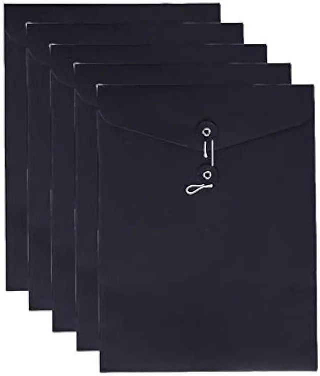Main image of VANRA Kraft Paper A4/C4 File Folders Filing Envelope Folder Pack of 5, Filing Envelope Folder Jacket Document Letter Organizer with String Closure for School,Office (Black)