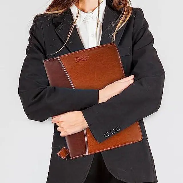 Alt view image 5 of 7 - AmazingHind Premium Faux Leather File Folder with 20 Clear Sleeves - B4 Size, Mix Brown - Organize and Protect Documents/Certificates, Ideal for Filing Products