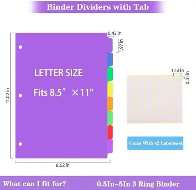 Alt view image 2 of 5 - 24PCS/3 Set 3-Ring Binder Dividers with Tabs,8 Tab Plastic File Dividers,Binder Separators with tabs for Office/School Supplies