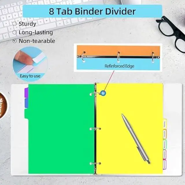 Alt view image 3 of 5 - 24PCS/3 Set 3-Ring Binder Dividers with Tabs,8 Tab Plastic File Dividers,Binder Separators with tabs for Office/School Supplies