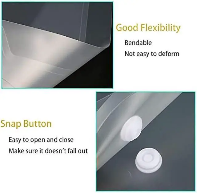 Alt view image 3 of 5 - 40 Pcs Transparent File Folders, Letter Size/ A4 Size Clear Plastic File Envelopes Waterproof Document Folder with Label Pocket and Snap Button for School Home Work Office Organization