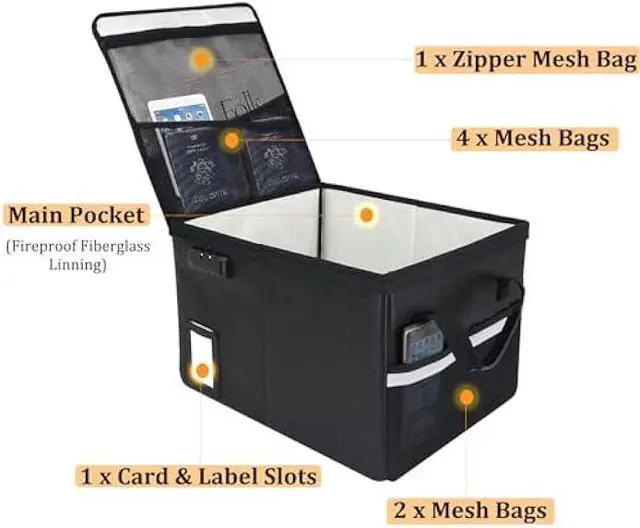 Alt view image 6 of 7 - Upgraded 5200°F Fireproof Document File Organizer Box, Fireproof Storage Filing Cabinet with Lock, Portable Office Safe Box for Hanging Letter/Legal Folder 16.1 x 12.9 x 11in (Black)