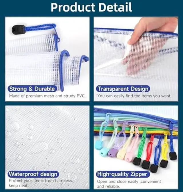 Alt view image 3 of 7 - Kiapeak Mesh Zipper Pouch Zipper Bags 20 Pcs, 10 Colors Puzzle Bag for Organizing Storage, A6 Size,Zipper File Bags for Organizing School Supplies, Office, Travel and Home Storage