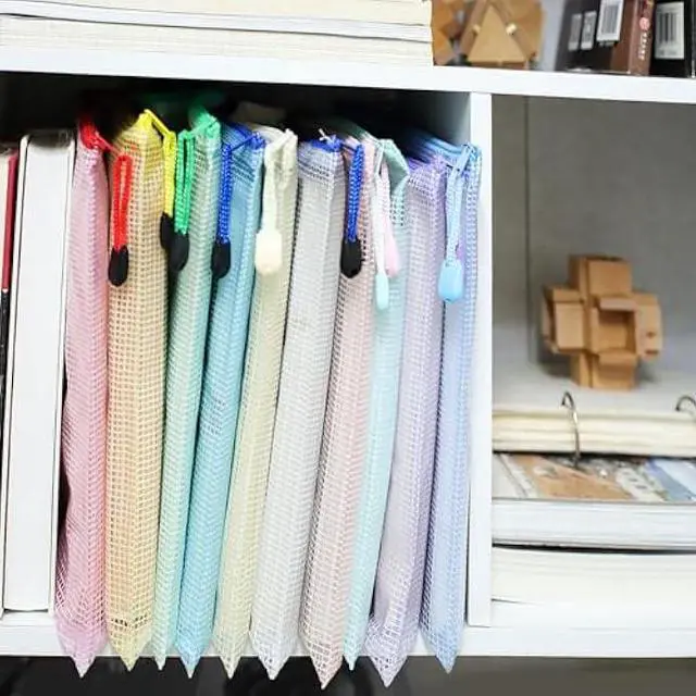 Alt view image 4 of 7 - Kiapeak Mesh Zipper Pouch Zipper Bags 20 Pcs, 10 Colors Puzzle Bag for Organizing Storage, A6 Size,Zipper File Bags for Organizing School Supplies, Office, Travel and Home Storage