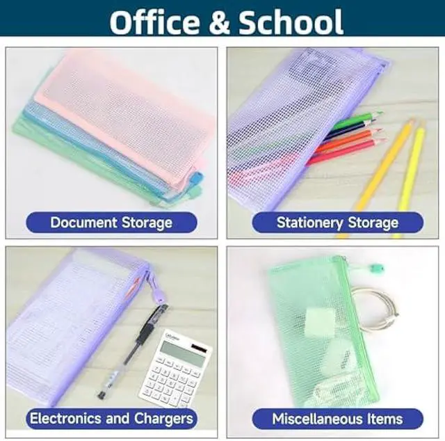 Alt view image 5 of 7 - Kiapeak Mesh Zipper Pouch Zipper Bags 20 Pcs, 10 Colors Puzzle Bag for Organizing Storage, A6 Size,Zipper File Bags for Organizing School Supplies, Office, Travel and Home Storage