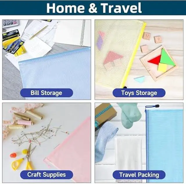 Alt view image 6 of 7 - Kiapeak Mesh Zipper Pouch Zipper Bags 20 Pcs, 10 Colors Puzzle Bag for Organizing Storage, A6 Size,Zipper File Bags for Organizing School Supplies, Office, Travel and Home Storage