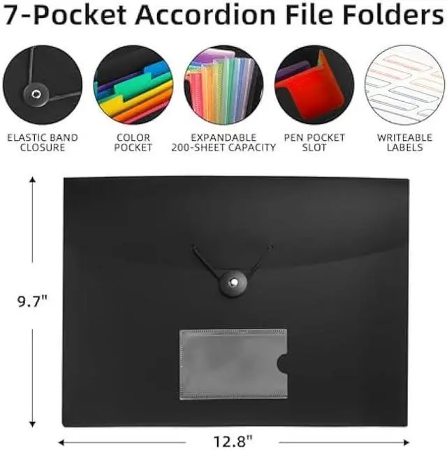 Alt view image 2 of 7 - 4 Pack Accordian File Organizer with Labels, 7 Pocket Expanding File Folder Plastic Expandable File Folder for Documents Letter Size A4 Papers