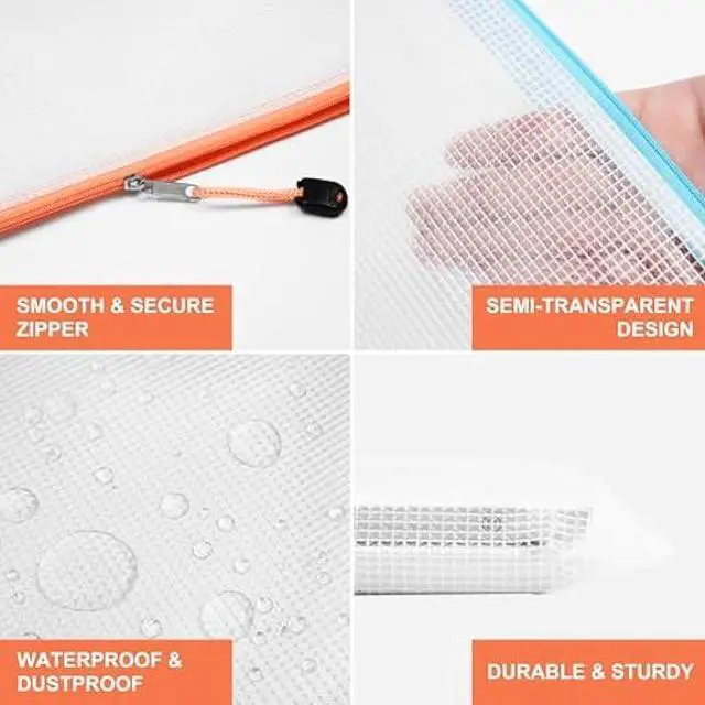 Alt view image 2 of 5 - CATIFLIN 30 Pack Mesh Zipper Pouch Bags, A4 Letter Size, Clear Plastic Zip Bags for Board Game & Puzzle Storage, Waterproof & Durable Document Bags for Office, School, Travel, Art & Craft Supplies