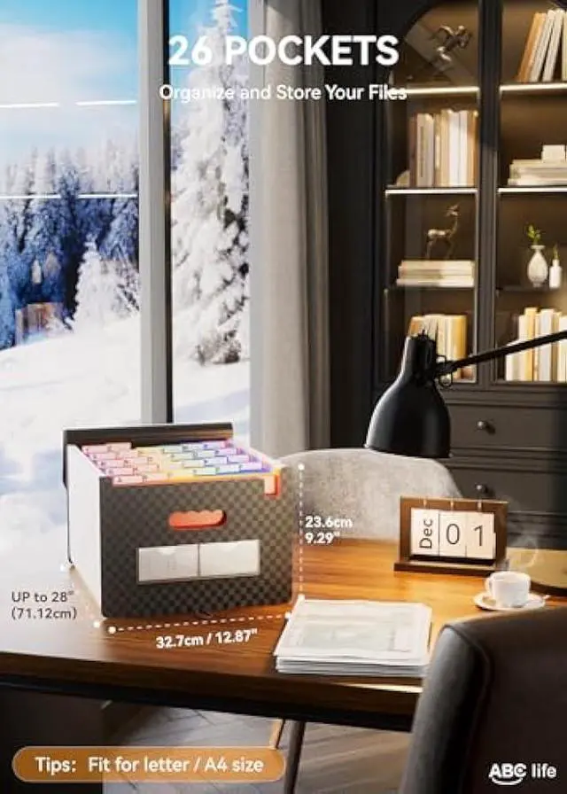 Alt view image 2 of 5 - ABC life Accordian File Organizer 26 Pockets,Expanding File Folder with Upgrad Grid Pattern,Portable A4 Letter Size Filling Box, Expandable Accordion Folder,Plastic Paper Document Receipt Organizer