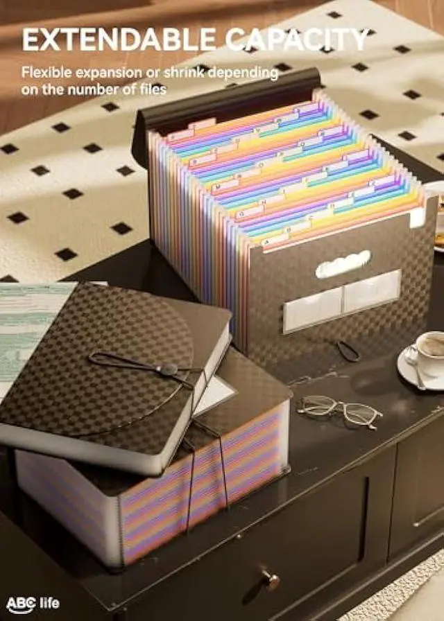 Alt view image 3 of 5 - ABC life Accordian File Organizer 26 Pockets,Expanding File Folder with Upgrad Grid Pattern,Portable A4 Letter Size Filling Box, Expandable Accordion Folder,Plastic Paper Document Receipt Organizer