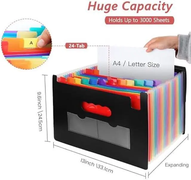 Alt view image 2 of 7 - 24 Pocket Accordion File Organizer, Document Organizer for Letter Size A4 Papers, Expanding File Folder with Month Labels, High Capacity - Black