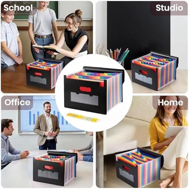 Alt view image 7 of 7 - 24 Pocket Accordion File Organizer, Document Organizer for Letter Size A4 Papers, Expanding File Folder with Month Labels, High Capacity - Black