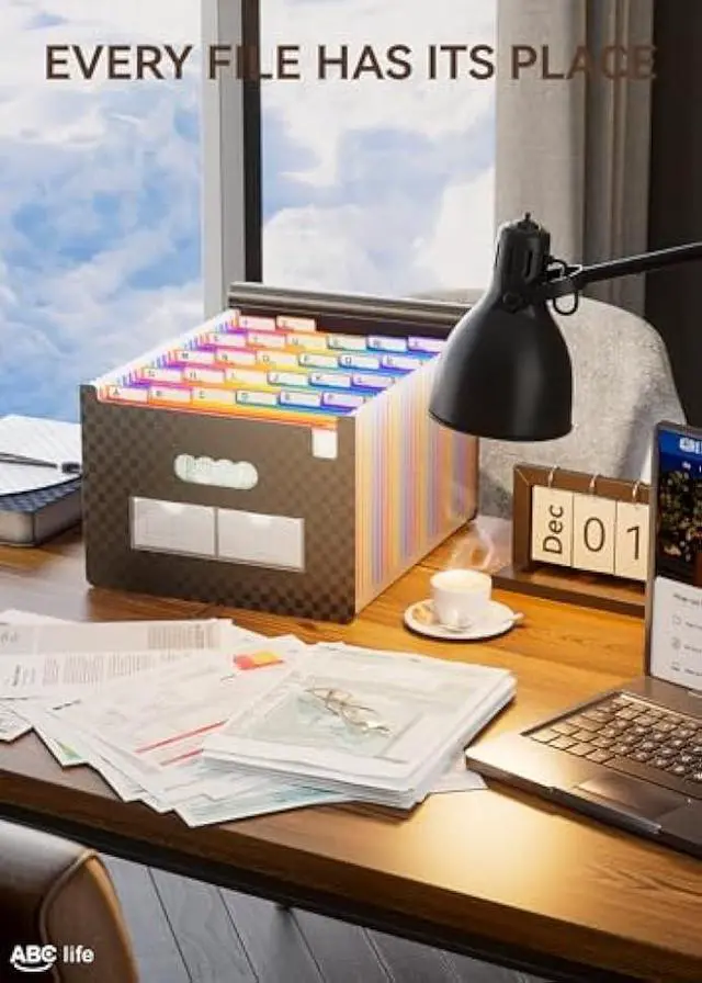 Alt view image 5 of 5 - ABC life Accordian File Organizer 26 Pockets,Expanding File Folder with Upgrad Grid Pattern,Portable A4 Letter Size Filling Box, Expandable Accordion Folder,Plastic Paper Document Receipt Organizer