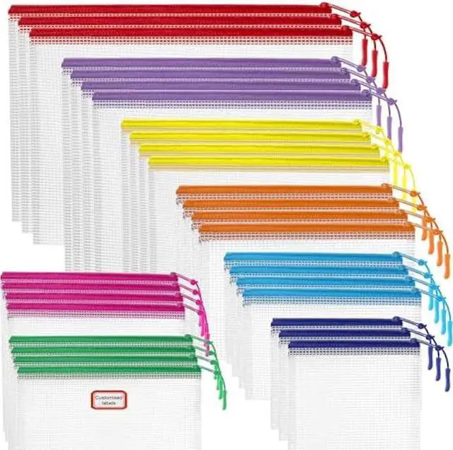 Main image of YOPCDJ 30pcs Mesh Zipper Pouch for Organization, Waterproof Zipper Pouches Colored PVC Travel Zipper Bags Clear Multipurpose Document Bags Suitable for Travel, School, Board Game and Office Supplies