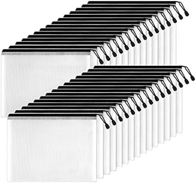 Main image of SUNEE Plastic Zipper Pouches 10x14 in (Black, 30 Packs) Extra Large Zip File Bags for Office Supplies, Cosmetics, Travel Storage, Bills, Accessories, Puzzles & Games Organizing Storage