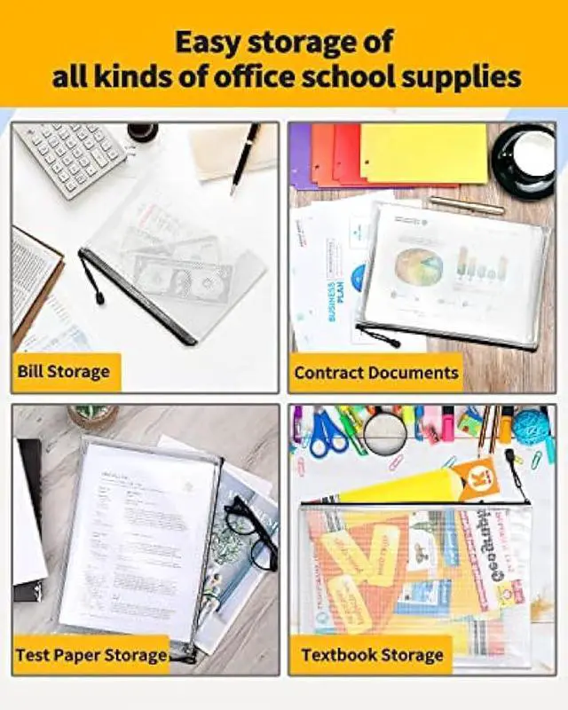 Alt view image 6 of 7 - SUNEE Plastic Zipper Pouches 10x14 in (Black, 30 Packs) Extra Large Zip File Bags for Office Supplies, Cosmetics, Travel Storage, Bills, Accessories, Puzzles & Games Organizing Storage