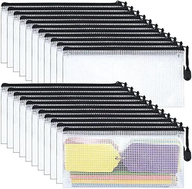 Main image of 22 Pcs A6 Zipper File Bags, Mesh Zipper Pouch Document Bag Waterproof Mesh Pencil Pouch Plastic Zipper Pen File for Home School Office (Black)
