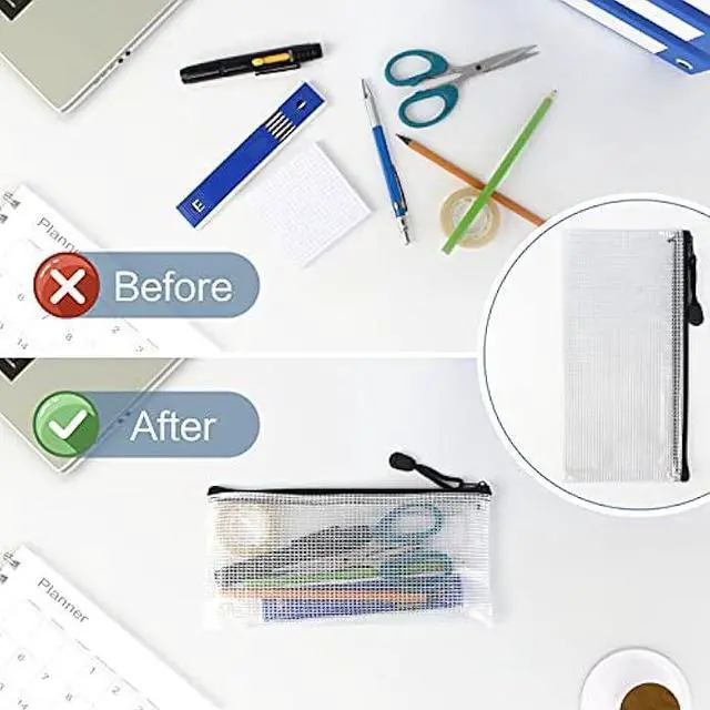 Alt view image 5 of 7 - 22 Pcs A6 Zipper File Bags, Mesh Zipper Pouch Document Bag Waterproof Mesh Pencil Pouch Plastic Zipper Pen File for Home School Office (Black)