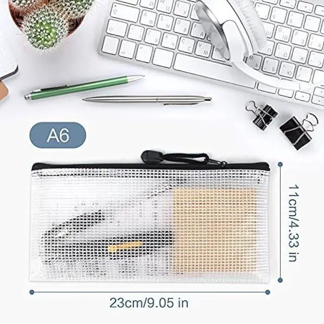 Alt view image 6 of 7 - 22 Pcs A6 Zipper File Bags, Mesh Zipper Pouch Document Bag Waterproof Mesh Pencil Pouch Plastic Zipper Pen File for Home School Office (Black)
