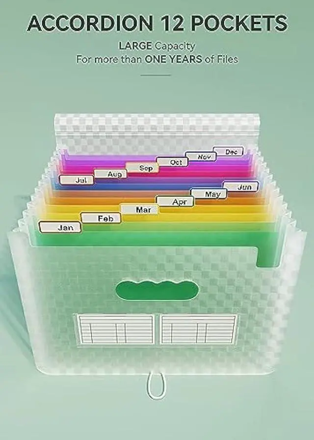Alt view image 2 of 5 - ABC life Accordian File Folder Organizer Letter Size Expanding File Folder 13 Pockets, A4 Portable Document Paper School Organizer, Expandable Multicolor Accordion Filing Folders with Labels(Green)