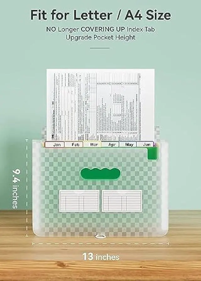 Alt view image 3 of 5 - ABC life Accordian File Folder Organizer Letter Size Expanding File Folder 13 Pockets, A4 Portable Document Paper School Organizer, Expandable Multicolor Accordion Filing Folders with Labels(Green)