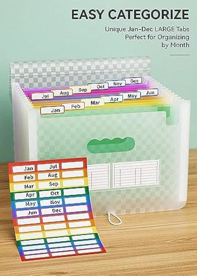 Alt view image 4 of 5 - ABC life Accordian File Folder Organizer Letter Size Expanding File Folder 13 Pockets, A4 Portable Document Paper School Organizer, Expandable Multicolor Accordion Filing Folders with Labels(Green)