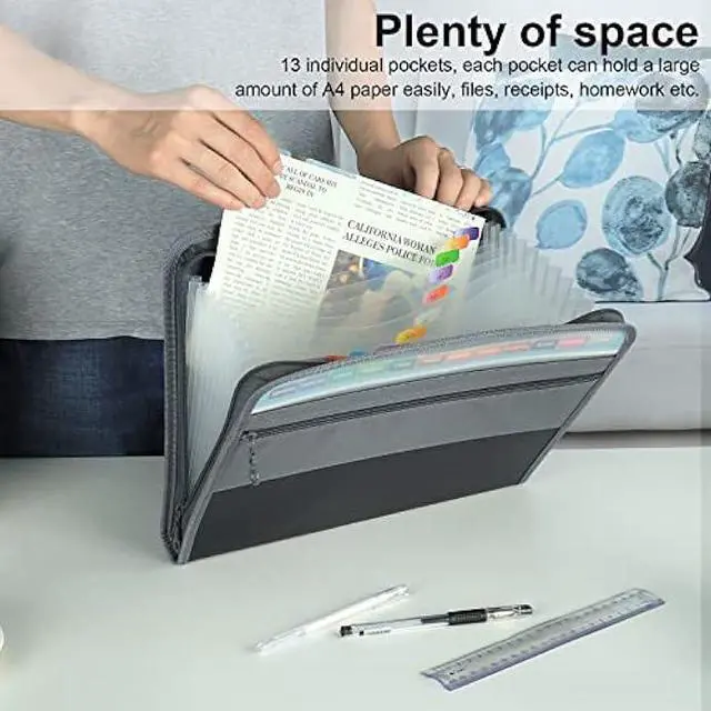 Alt view image 2 of 5 - NAFY Expanding File Folder, 13 Pockets Document Organizer with Zipper, A4 Letter Size Portable Accordion Expanding File Folders with 27pcs Multicolor Labels for Home Office School Supplies (Black)