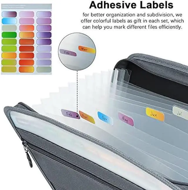 Alt view image 5 of 5 - NAFY Expanding File Folder, 13 Pockets Document Organizer with Zipper, A4 Letter Size Portable Accordion Expanding File Folders with 27pcs Multicolor Labels for Home Office School Supplies (Black)