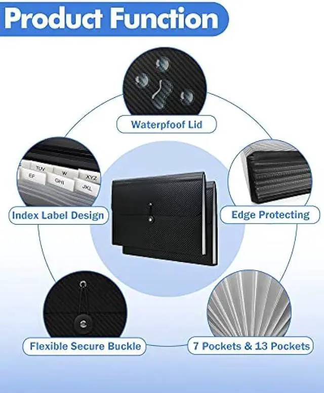 Alt view image 2 of 4 - Cesil 2Pcs Expanding File Folders, 13 Pockets File Organizer Accordion File Holder with Elastic Buckles Closure, A4 Paper Document Organizer for Home School Office