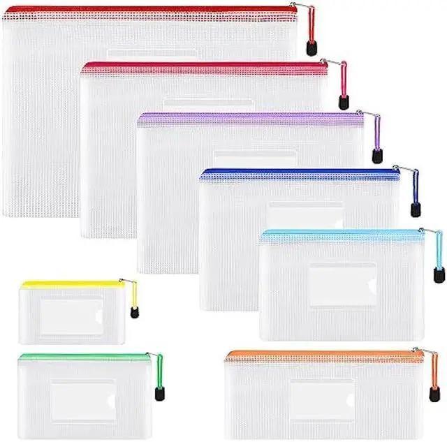 Main image of EOOUT 8pcs Mesh Zipper Pouch - 8 Sizes Waterproof Zipper Bags, 8 Colors Waterproof Plastic for Travel Storage, Office Appliances