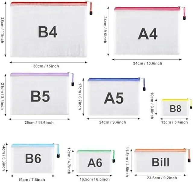 Alt view image 2 of 7 - EOOUT 8pcs Mesh Zipper Pouch - 8 Sizes Waterproof Zipper Bags, 8 Colors Waterproof Plastic for Travel Storage, Office Appliances