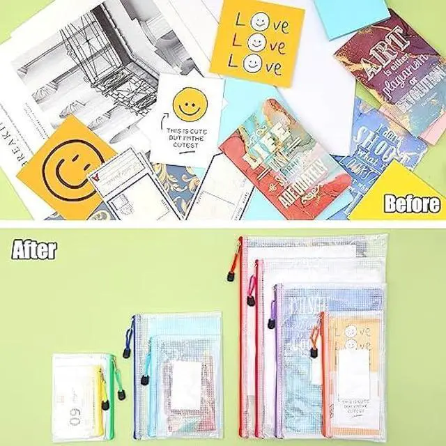 Alt view image 7 of 7 - EOOUT 8pcs Mesh Zipper Pouch - 8 Sizes Waterproof Zipper Bags, 8 Colors Waterproof Plastic for Travel Storage, Office Appliances