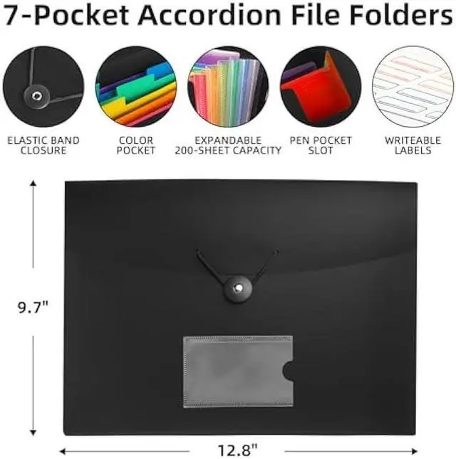 Alt view image 2 of 7 - 3 Pack Accordian File Organizer 7 Pocket Expanding File Folder with Labels, Plastic Expandable File Folder for Documents Letter Size A4 Papers