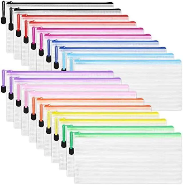 Main image of EOOUT Mesh Zipper Pouch 20pcs 9.5x4.5 Inches Small Organizing Bags in 10 Colors for Travel Storage and Office Supplies Storage