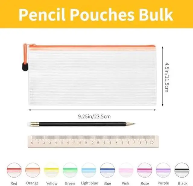 Alt view image 2 of 5 - EOOUT Mesh Zipper Pouch 20pcs 9.5x4.5 Inches Small Organizing Bags in 10 Colors for Travel Storage and Office Supplies Storage