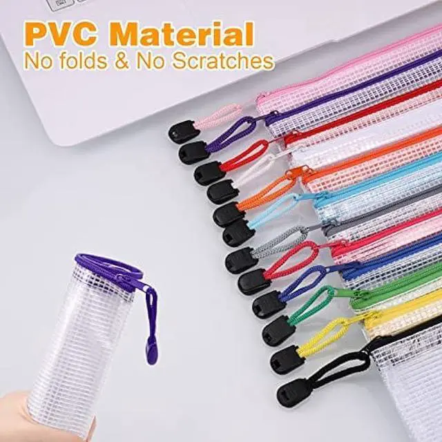 Alt view image 4 of 6 - 12Pcs Mesh Zipper Pouch JIANTA Mesh Zipper Pouch Bags, 12PCS A6 Pencil Pouch Bulk, Plastic Zipper Pouches for Organization, Zipper Bags for Toy, Game, Travel, School Office Supplies Storage, 12 Colors