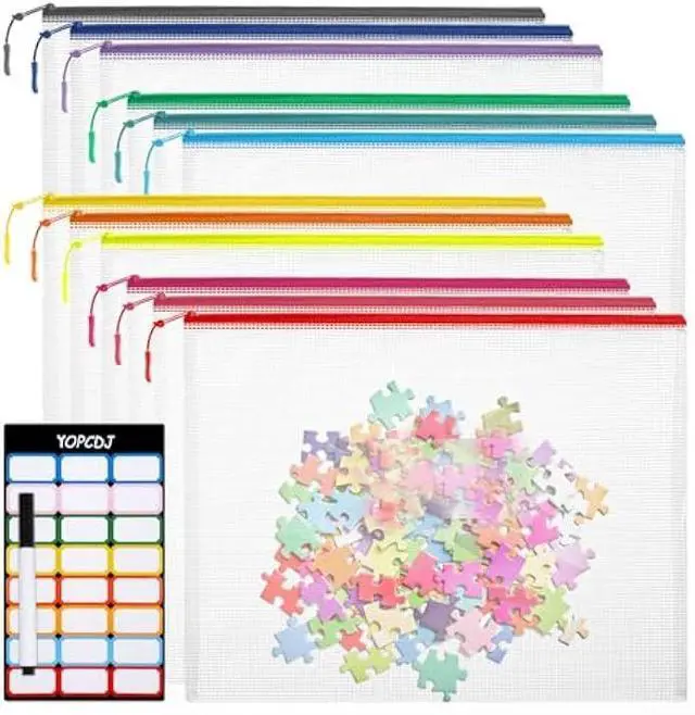 Main image of YOPCDJ 12pcs Mesh Zipper Pouch Bags, A5 Puzzle Bag (12 Colors, 12 Packs) for Organizing, Classroom Must Have Storage Bag, File Bags for School, Board Games and Office Supplies