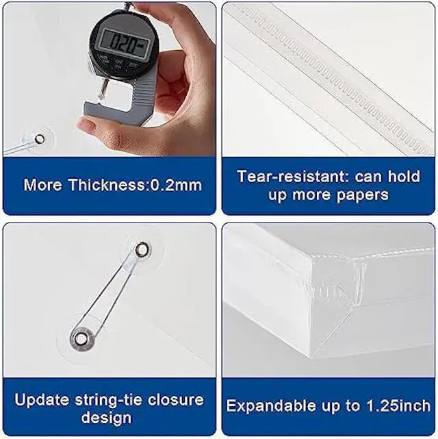 Alt view image 4 of 5 - EGOSKY Clear Poly Envelopes with String Closure, 20 Pack Transparent Envelope Folders with Top Opening, Reusable Plastic File Folders for School and Office Suppiles