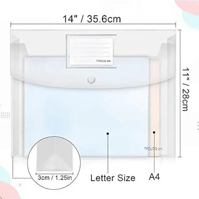 Alt view image 3 of 7 - 12 Pack Large Clear Folders for Documents,Legal Size(11×14 inch),TFDLCG zm Plastic Envelopes with Snap Closure,Poly Envelope File Folder with 1 Inch Expansion,for School Home Office