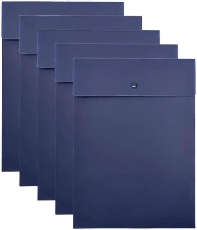 Main image of VANRA Vertical File Folders Poly Filing Envelope Plastic Project Folder with Snap Button Closure for A4 Letter Size Paper (Navy Blue, Pack of 5)