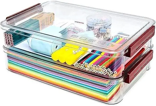 Main image of CATOOMUU 2 Pcs Plastic Portable Project Case 8.5 X 13 Clear Stackable Storage File Box With Lids Organizer Container for Letter A4 Paper Photo Documents Scrapbook Craft Art School Office Supplies