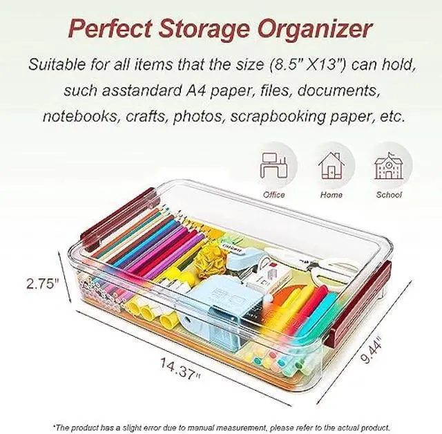 Alt view image 3 of 6 - CATOOMUU 2 Pcs Plastic Portable Project Case 8.5 X 13 Clear Stackable Storage File Box With Lids Organizer Container for Letter A4 Paper Photo Documents Scrapbook Craft Art School Office Supplies