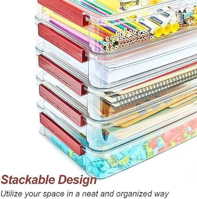 Alt view image 4 of 6 - CATOOMUU 2 Pcs Plastic Portable Project Case 8.5 X 13 Clear Stackable Storage File Box With Lids Organizer Container for Letter A4 Paper Photo Documents Scrapbook Craft Art School Office Supplies