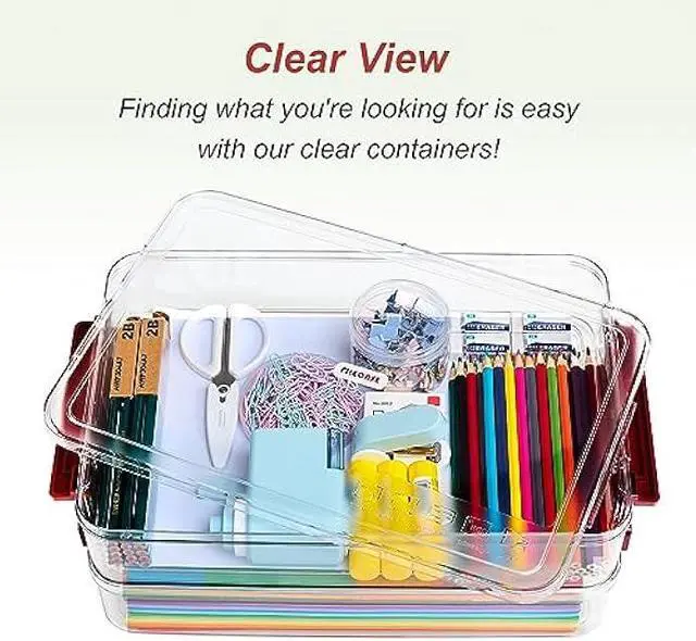 Alt view image 5 of 6 - CATOOMUU 2 Pcs Plastic Portable Project Case 8.5 X 13 Clear Stackable Storage File Box With Lids Organizer Container for Letter A4 Paper Photo Documents Scrapbook Craft Art School Office Supplies